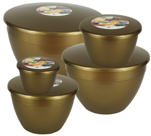 Just Pudding Basins Gold Space Saving Set of Plastic Steam Pudding Bowls and Lids 5 Popular Sizes Up to 3 Pints