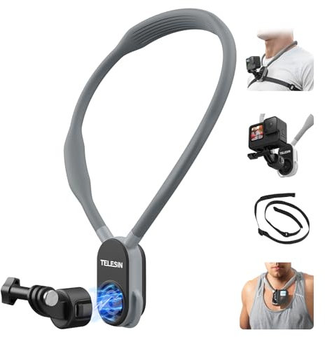 TELESIN° Quick Release Magnetic Neck Mount with Brust Strap for GoPro Hero 13 12 11 10 MAX DJI Osmo Action 5 Pro/4/3/2 Pocket 3 Insta360, POV Action Camera Neck Mount Vlog Accessories