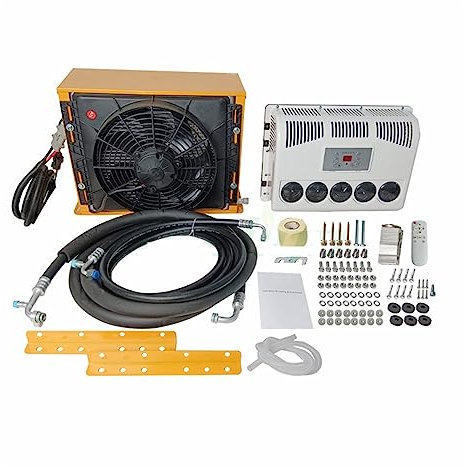 Climatiseur Pour Voiture Climatiseur de stationnement de réfrigération électrique, climatisation fendue de camion 12V 24V for caravane de camping-car de camping-car de tracteurs(Yellow 24V)