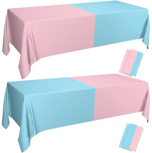 PTECDROTS Set di 4 tovaglie per rivelazione di genere, decorazioni da tavolo per rivelazione di genere, tovaglie colorate assortite, tovaglia rettangolare rosa e blu, per ragazzi o ragazze, forniture