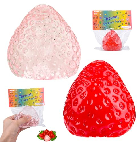 Vibbang 2 Stück Taba Squishy, Erdbeer-Stressball Quetschspielzeug, Taba Squishy XXL, Squishy Toy, Anti Stress Squishy Erdbeer Fidget Toys, Stressbälle Erdbeere für Erwachsene Kinder