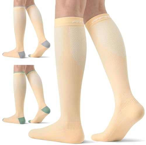 FITRELL 3 Paires de Bas de Contention Femme 20-30 mmhg Chaussettes de Contention pour Femme & Homme pour Sport, Voyage, Avion, Grossesse, Infirmière et Varice, Couleur de Peau, EU 39-42