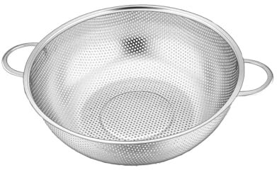Colador de cocina con mango para escurrir pasta, verduras y frutas, arroz, colador de pasta de acero inoxidable, apto para lavavajillas