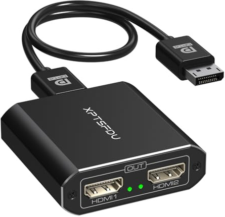 XPTSFDU DisplayPort to Dual HDMI Adapter 4K60Hz DP Source to Dual HDMI Splitter Extended Display Adapter for Dual Monitors MST Display Port 1 in 2 Out for Windows Only