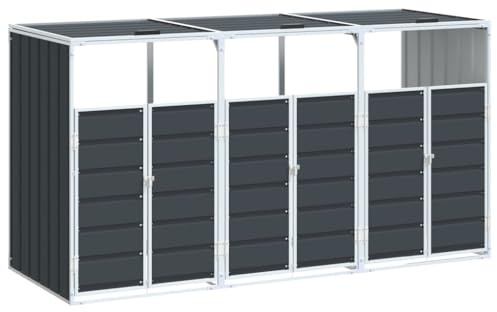 ChicAbode Mülltonnenbox für 3 Tonnen 216x81x115 cm Stahl Mülleimer Leicht zu öffnen und zu schließen (Anthrazit, 3 Tonnen)