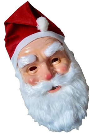 jiingekk Weihnachtsmann mit Nikolausmütze und Bart für Erwachsene, Weihnachten, Halloween, Party, Cosplay, Weihnachtsmann, voller Kopf