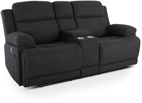 Raburg Snax Fernsehsessel, 2 Personen, Stoff, Liegefunktion, Anthrazit | manuelle Relaxfunktion, Komfort-Polsterung, Getränkehalter, Snackfach, Easy-Lift, Belastbarkeit ca. 130 kg, für 2 Personen
