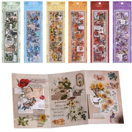 YZROHYI 36 pcs Pegatinas Scrapbooking Vintage,sPegatinas Flores Decorativas,Stickers Bullet Journaling Stickers Plantas,Manualidades Pegatinas Bonitas para Decoracion Album Fotos,Scrapbook Materiales