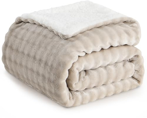 RUIKASI Manta Cama Invierno para Sofá, Sherpa Polar Reversible de Doble Cara, Franela Borreguito Suave al Tacto y Extra Cálida, Transpirable para Invierno (Beige, 130 x 150 cm)