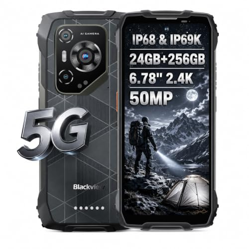 Blackview 5G AI Smartphone Resistente BL7000, Dimensity 6030 24GB+256GB, Cámara AI 50MP, 6,78'' 2.4K 120Hz Pantalla, Batería 7500mAh, Móvil Irrompible Rugerizado IP68, Ranura Triple, NFC GPS Negro
