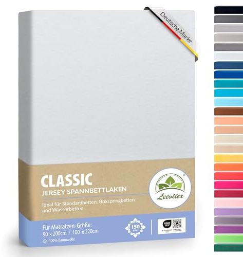 leevitex® Classic Jersey Spannbettlaken 90x200 – 100x220 cm | 150 GSM Baumwolle | Öko-Tex Zertifiziert | für Standard-, Boxspring- und Wasserbetten | 40 cm Steghöhe | 1er Pack | Weiß