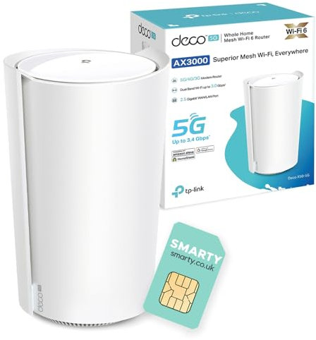 TP-Link Deco X50-5G 5G Router With Free SIM Card, Whole Home Wi-Fi 6, AX3000 5G/4G+Cat 6 Mesh WiFi Router, 2.5G Port For Ultra-Fast Speed, SIM slot, Seamless Coverage, Works with Alexa, HomeShield