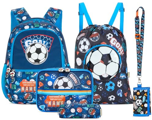 Tanou skolryggsäck pojkar 1:3. Klass, 5-delad ryggsäck grundskola lätt, tecknad design mode väskor barn skolväskor set för pojkar, 18 liter, Mörkblå – svart, Skolväskeset