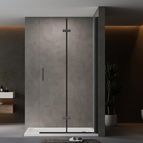 AQUENITH Duschwand Glas 100x195cm Walk in Dusche Schwarz Faltbar Glaswand