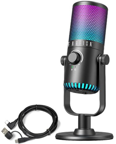 FARFISA | Microfono Professionale Digitale a Condensatore, Ideale per Gaming, Podcast, Registrazione, Illuminazione RGB Personalizzabile, 82x190x82 mm