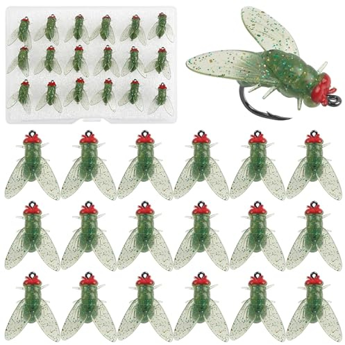Bionic Fly Fishing Lures Bait,18pcs Fly Fishing Flies Kit Trout Jig Swimbaits Soft Bait Dry/Wet Flies Artificial Lures Assortment Attractant for Bass Panfish Saltwater Freshwater (Green)