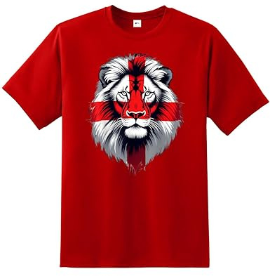 English St George Flag Lion Face T-Shirt | England National Pride Top St George’s Cross Graphic Tee | Patriotic Unisex Shirt for Men Women Kids Football Rugby Supporters Fan Apparel UK
