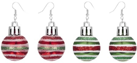 2 Paar Weihnachtsohrringe Damen – Weihnachts Schmuck Set mit Glitzer Kugel Design – Ohrringe Weihnachten für Fest, Party & Geschenk – Stilvoller Weihnachtsschmuck Damen