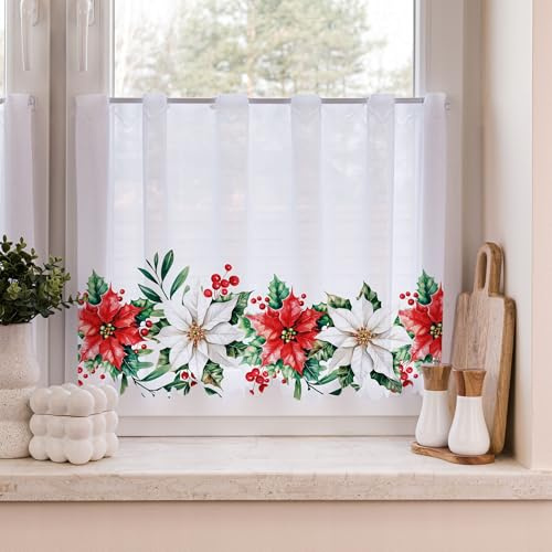 Gardinen Vorhangen Weiß Voile 150x70 cm (BxH) Weihnachtliche Scheibengardine Noelia Weiß Fertiggardine Für Küche Oder Wohnzimmer