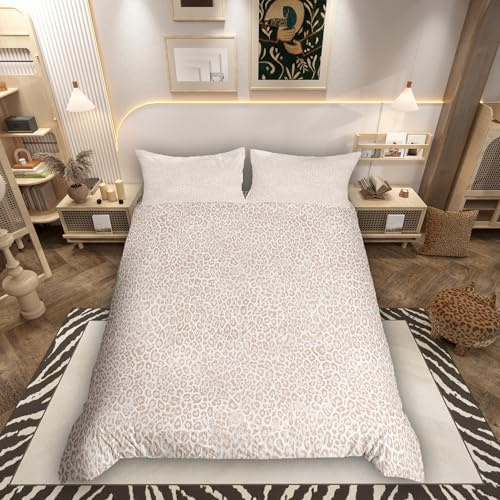 Homemissing Leoparden Muster Bettwäsche Set 135x200cm Beige Tierdruck Safari Bettbezug mit Reißverschluss Gepard Wende Muster mit 1 Kissenbezug Tiermotiv Gold Schwarz Bettwäsche-Set