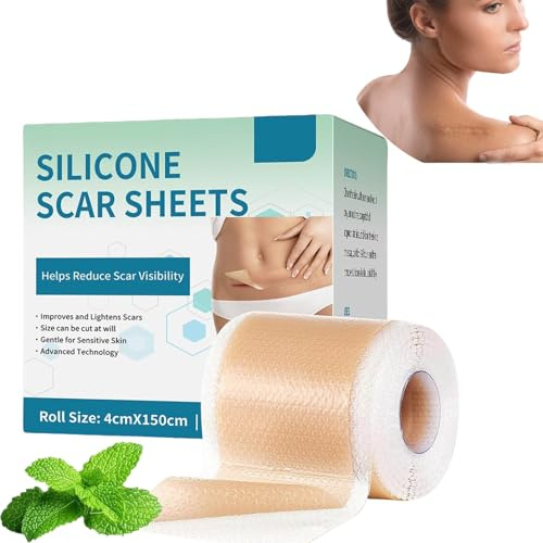 2pcs Silicone Scar Sheets, 1.6 x 60Roll Scar Tape Roll Silicones Easy-Tear Gel Collagen，Silicone Scars Tape for Face Wrinkles，C-Section and Surgical Scars, Reusable (1)