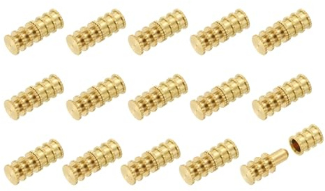 sourcing map 15Pcs Table Leaf Dowel Pin, 7.5x7.5x20mm Brass Table Top Leaf Alignment Pins Desk Bolt Sleeve Connectors for Furniture Cabinet Wooden Box, Gold Tone