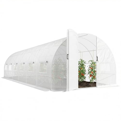 Outsunny Serre Tunnel de Jardin 24m² avec Portes PE 295x798x199cm Blanc
