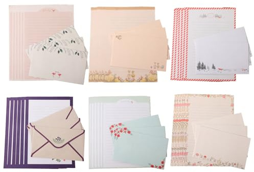 Carta da Lettere e Buste Vintage, 36 Fogli A5 a Righe + 18 Buste, 6 Set di Cancelleria per Scrittura, Inviti e Corrispondenza