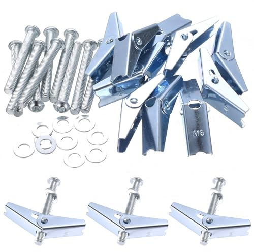 qxayxa 10 uds tacos basculantes M6×50 con tornillo y tuerca, para pladur | Perno basculante M6×50 con tuerca mariposa; para placa de yeso/pladur; gran sujeción en estantes/lámparas; montaje fácil.