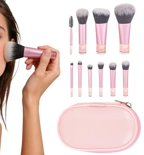 Penselset makeup, 10 stycken sminkborstar med förvaringsväska, sminkborstset bärbar sminkborste set för stiftelser, rouge pulver ögonskugga