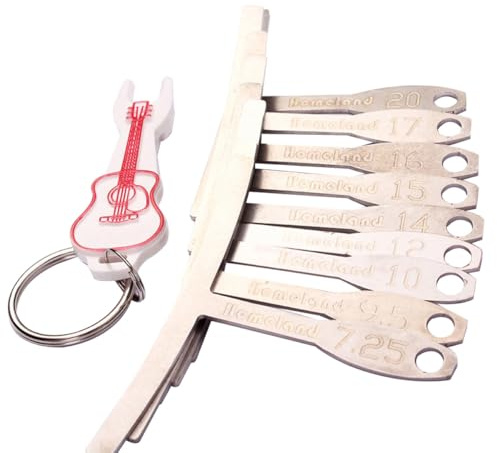 GLSTOY Medidor de Radio de Diapasón de Metal 9 Piezas para Guitarra Fácil de Medir y, Incluye Llavero para Configuración de Puente y Sillín Color Aleatorio