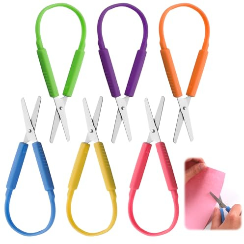 6PCS Mini Loop Scissors, 14cm Safety Training Scissor | Self-Opening Handle Adaptive Design, for Back to Schools, DIY Crafts, Party Gift, Right and Left Handed, Easy Grip