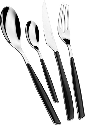 BUGATTI, Glamour, Ensemble de 24 Couverts en Acier Inoxydable 18/10 et Manche de Couleur Piano Black. Ensemble de Couverts 6 Personnes: 6 cuillères, 6 fourchettes, 6 Couteaux et 6 cuillères à café