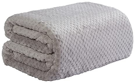 Dreamscene Fluffy Throw Blanket for Bed, Soft Cosy Warm Honeycomb Waffle Mink Grey Throw for Sofa Lightweight Faux Fur Fleece Throws for Beds Double, 150 x 200cm