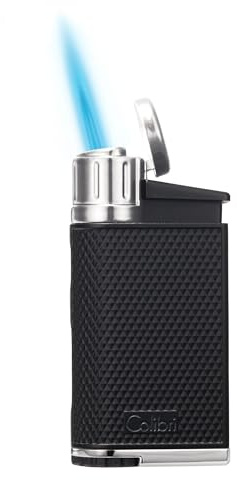Colibri EVO Abgewinkeltes Butan-Feuerzeug, winddicht und nachfüllbar, benutzerfreundlich mit Pachmayr-Griff, blauem Brennfenster und verstellbarer Flamme, schlankes Design (Silber)