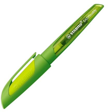 STABILO - Schulfüller mit Anfänger-Feder A - EASYbuddy in limette/grün - Schreibfarbe blau (löschbar) - Einzelstift - inklusive Patrone