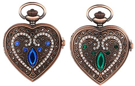 JewelryWe Fickur för män och kvinnor kvartsur med strass, hjärta, hänge, halsbandsklocka