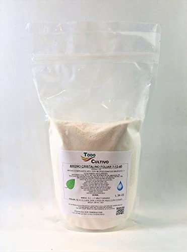 Todo Cultivo Abono riego y foliar hidrosoluble NPK 7-12-40 con microelementos. Envase de 1 Kilo. Válido para fertirrigacion.