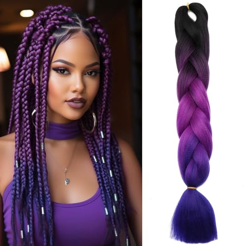 Silk-co 60cm-Extension Treccine Capelli Colorati Afro Capelli Lunghi Braiding Hair Extension Capelli per Treccia Finta–Nero a Viola a Viola Scuro
