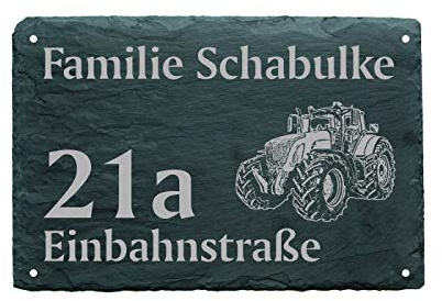 DEKO-LANDO Hausnummer Schild TRAKTOR - Name + Straße (optional) - 22 x 16 cm