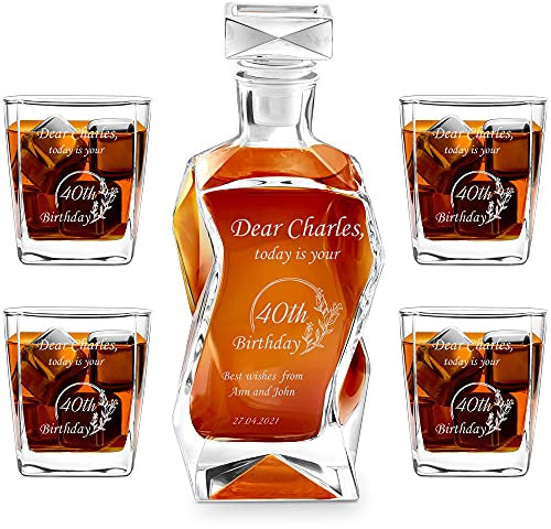 Maverton Classic Bourbon Whiskey Decanter Capitol Set of 4/6 Glasses - You can Personalise Tumblers as Gift - 700 ml Universal Carafe - Gift for Couple - Christmas Gifts - Congratulations