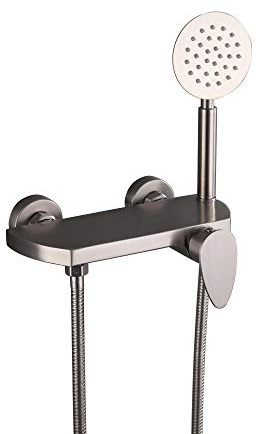 HomeLava Badewanne Duschset Dusche mit Handbrause Edelstahl gebürstet ohne Wasserhahn Aufputz Einhand-Wannenbatterie mit 1,5m Duschschlauch und Großes Regal