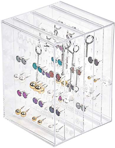 Aufbewahrungsbox, transparent, 270 Löcher, Organizer, Make-up, staubdicht, 3 Schubladen für Schmuck, Halskette, Armband