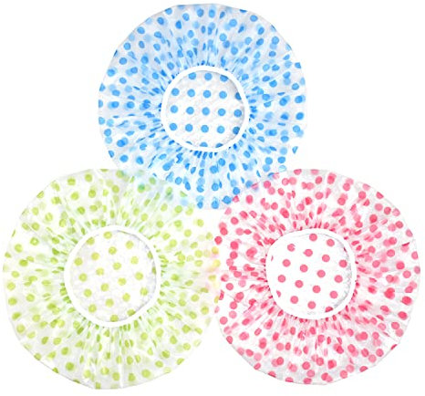 Waterproof Shower Caps 3 Packs - Reusable Plastic Shower Cap Bath Hat with Elastic Band, Large Long Hair Protection Hats for Kids Women Men Spa Salon Hair Mask