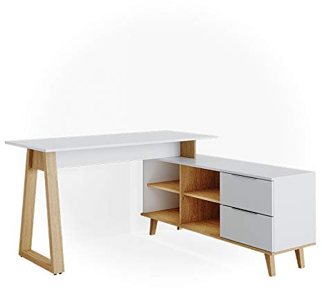 Vicco Schreibtisch Nautica, Weiß, 138 x 60 cm | mit Schubladen XXL, geeignet für Computerarbeitsplätze und Homeoffice-Einsatz
