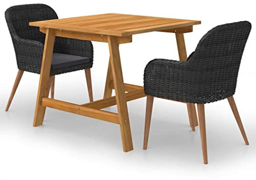 vidaXL Gartenmöbel Set 3-TLG. Sitzgruppe Sitzgarnitur Gartengarnitur Gartenset Tisch Stühle Gartenstuhl Gartentisch Esstisch Gartensessel Schwarz