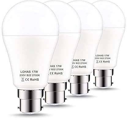 XIMULIZI B22 LED Lights Bulbs 220V B22 Bayonet Bulbs 17W Equivalent 150W Light 2700K Super Bright Bulbs 1600LM Energy Saving Bulbs, 4 Pack,Warm White 2700k