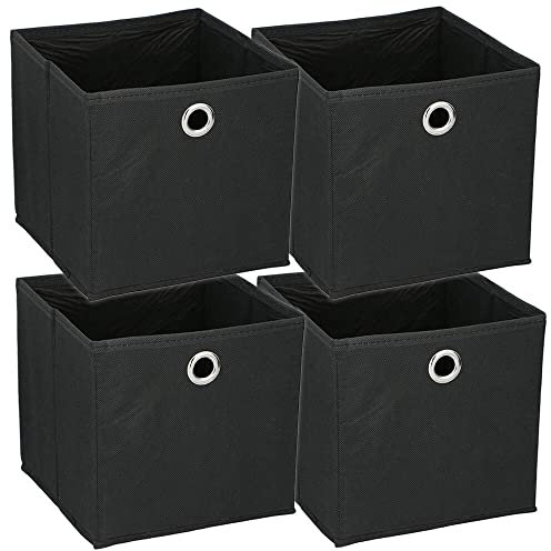 Murago - 4er Set Faltbox ca. 20x20x20 cm Schwarz - Aufbewahrungsboxen Klappbox faltbar Körbe Einschub Korb Stoff Regalkorb Organizer