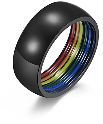 Stfery Regenbogen Ring Mädchen, Freundschaftsringe Beste Freundinnen Schwarz Regenbogenfahne 67 (21.3) Schmuck Geschenk