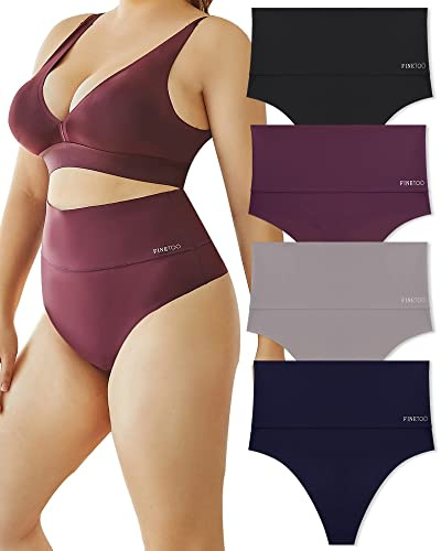 FINETOO 4-pack magkontroll trosor dam hög midja string sömlösa tangas hög midja underkläder kvinnor sömlösa trosor flerpack S-3XL, B-4, L